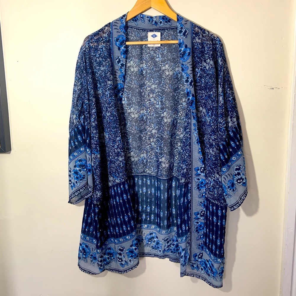 Wild Blue | floral open sheer kimono cardigan MEDIUM